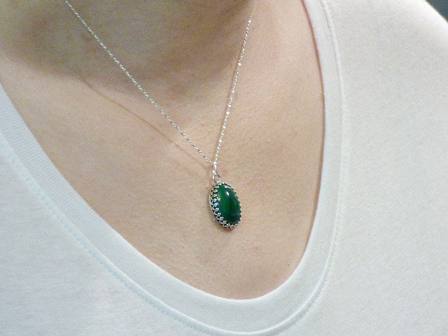 Malachite necklace modeled